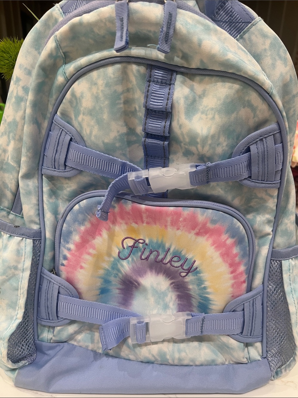 Pottery Barn Kids Pastel Tie-Dye Rainbow Backpack - Light Blue & Multi